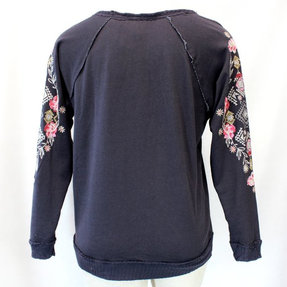Knox Rose Coal Gray Boho Floral Embroidered Pullover Sweatshirt XL - Picture 9 of 10